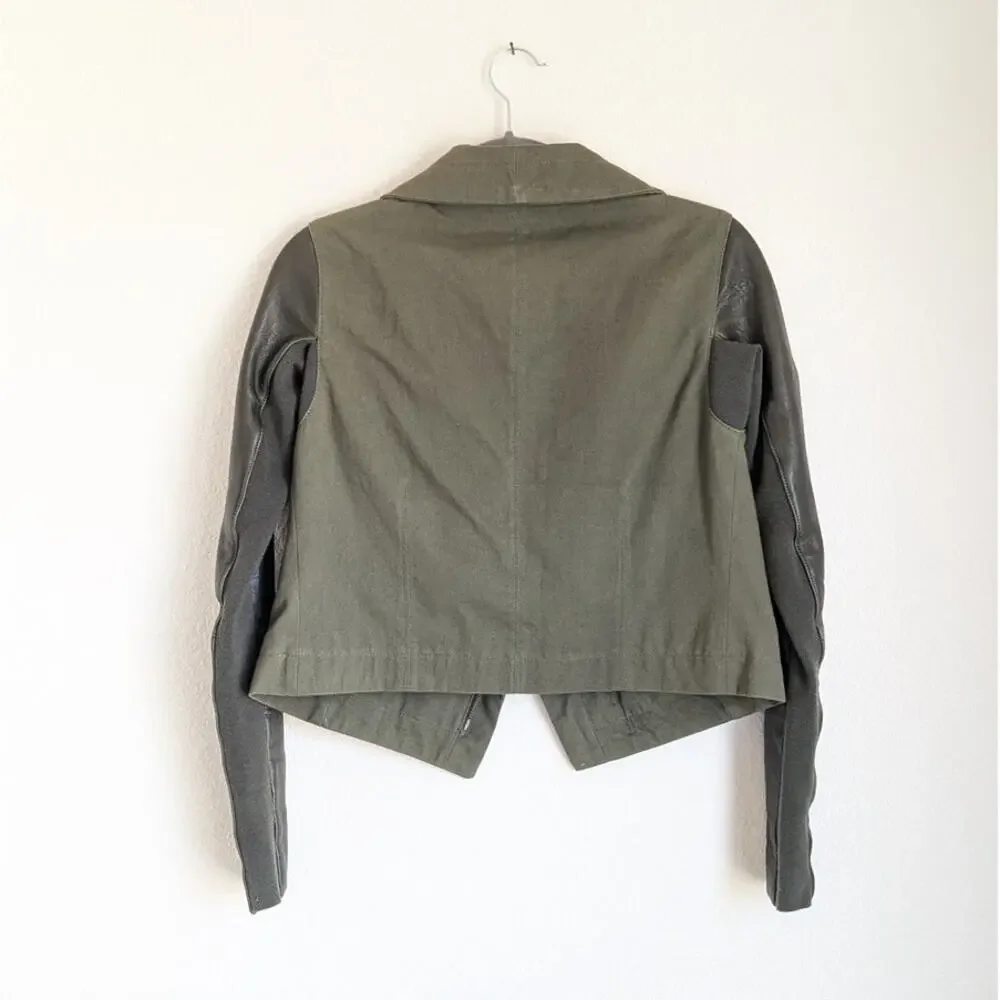 VEDA Women's Green and Black Leather Jacket - Picture 2 of 10